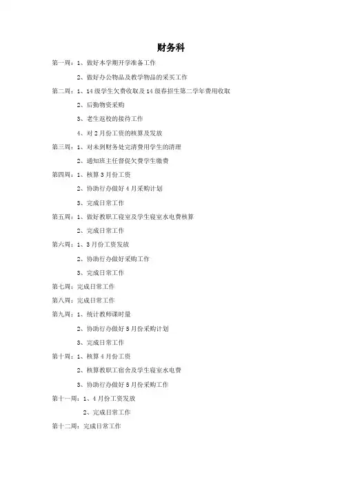 2015年春期工作计划---财务