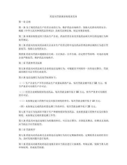 药监局罚款规章制度表范本