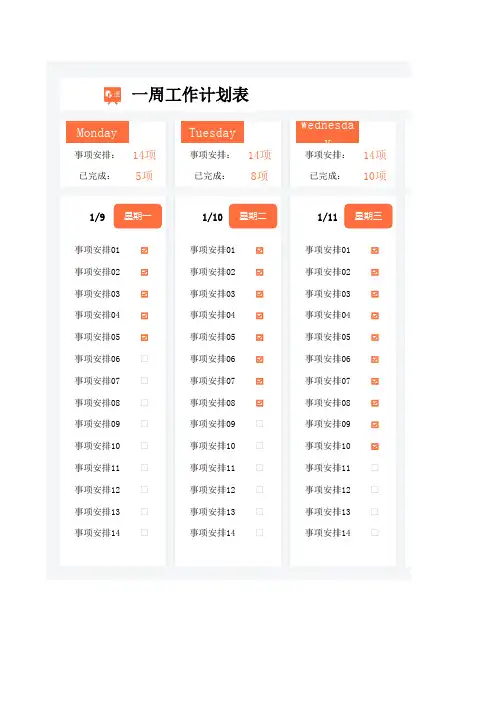 一周工作计划表Excel表格模板