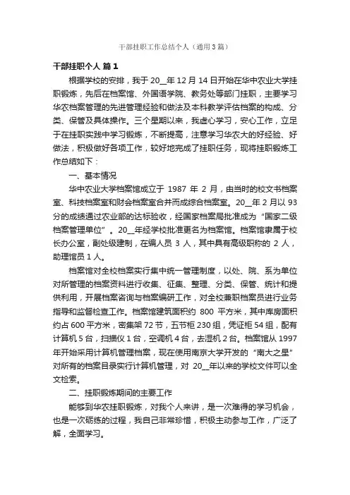 干部挂职工作总结个人（通用3篇）