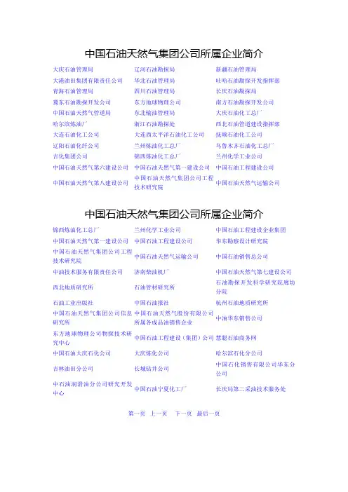 中国集团公司所属企业名单及简介