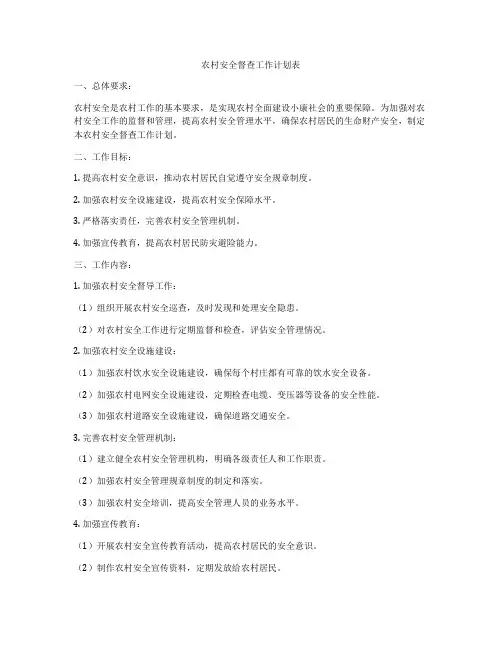 农村安全督查工作计划表