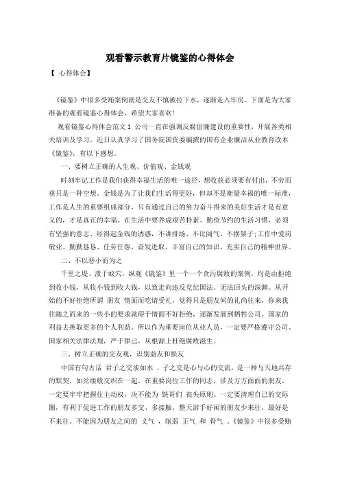 观看警示教育片镜鉴的心得体会