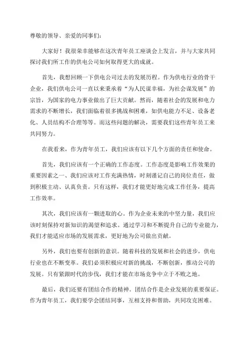 供电公司青年员工座谈会发言稿