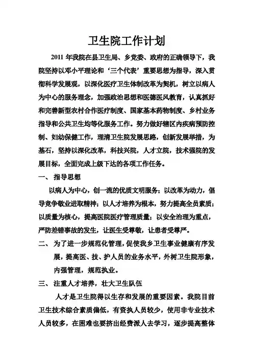 卫生院工作计划