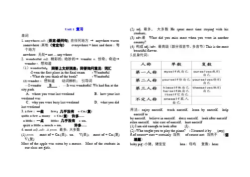 Unit 1 Where did you go on vacation？ 知识点人教版英语八年级上册