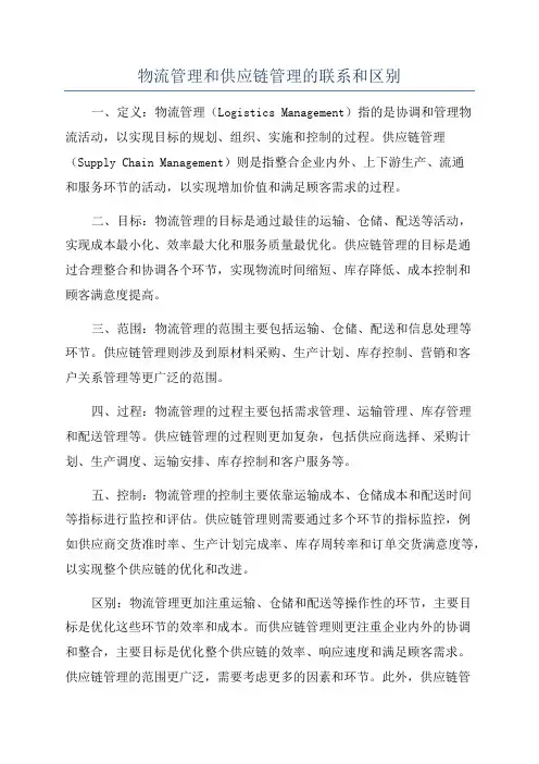 物流管理和供应链管理的联系和区别
