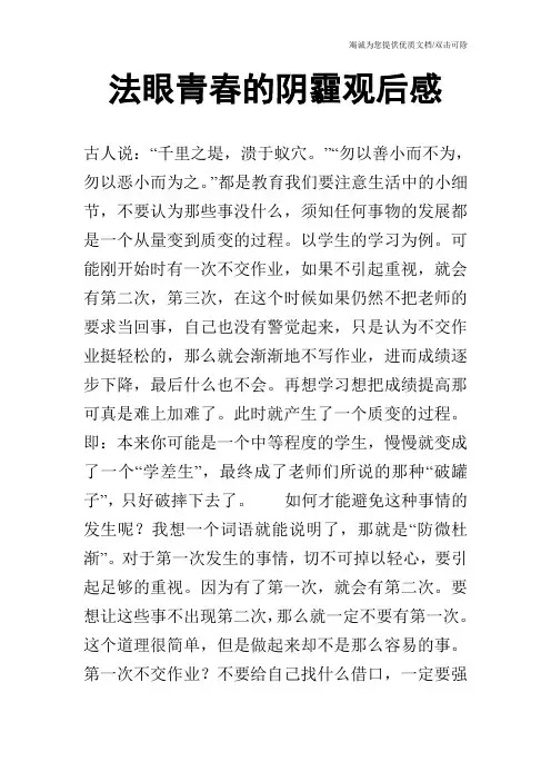 法眼青春的阴霾观后感