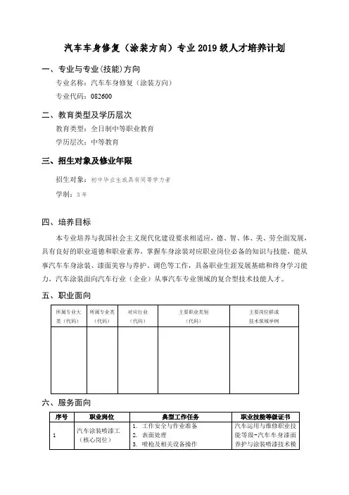 汽车车身修复(涂装方向)专业人才培养计划
