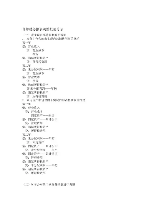[整理版]合并财务报表调整抵消分录