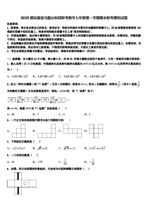 2025届安徽省马鞍山和县联考数学七年级第一学期期末联考模拟试题含解析