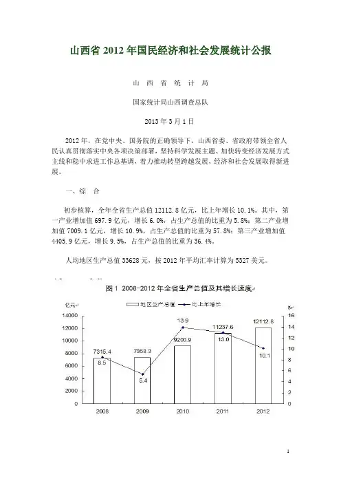 山西省2012年国民经济和社会发展统计公报(图表全)