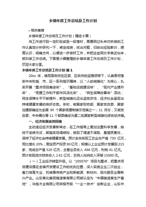 乡镇年度工作总结及工作计划