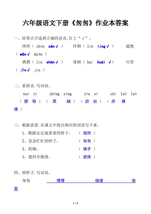 六年级语文下册《匆匆》作业本答案