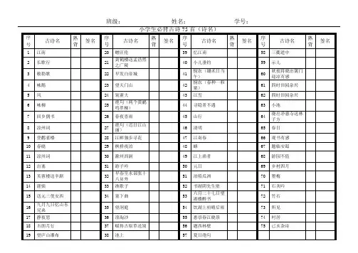 小学生必背古诗表 (古诗75首检测表)
