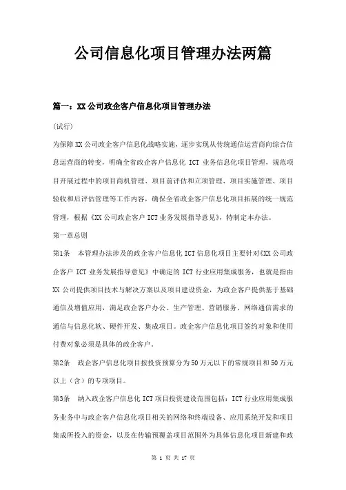 公司信息化项目管理办法两篇