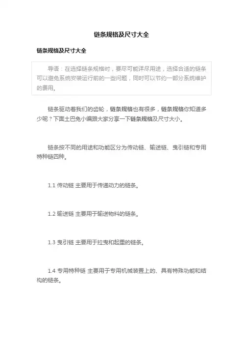 链条规格及尺寸大全