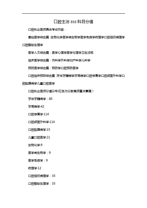 口腔主治353科目分值