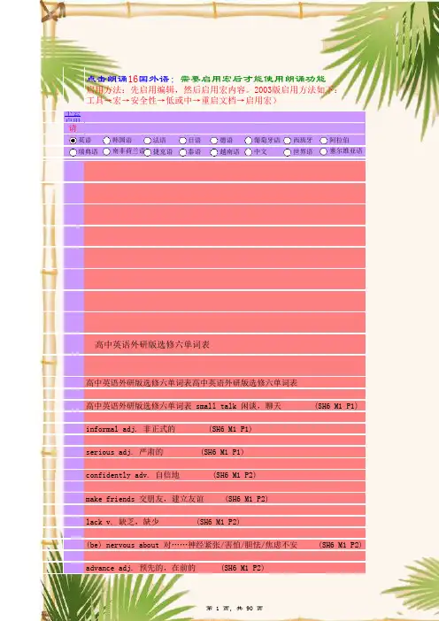 高中英语外研版选修六单词表