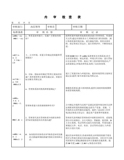 双体系内审检查表