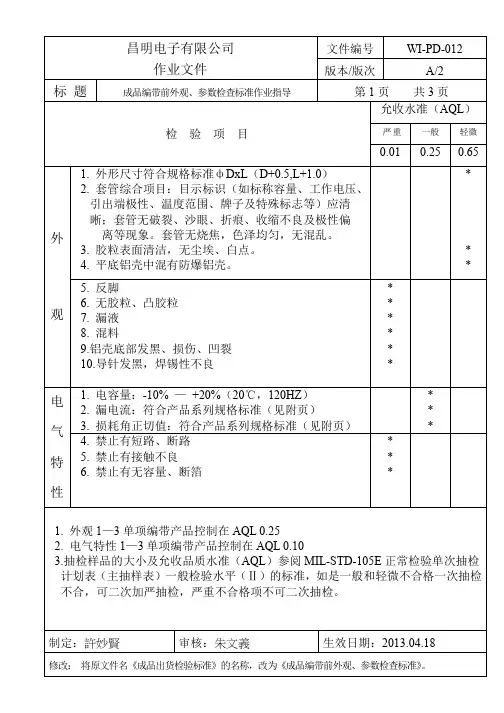 铝电解电容器,编带尺寸技术规范