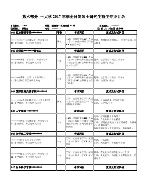 第六部分XX大学2017年非全日制硕士研究生招生专业目录【模板】