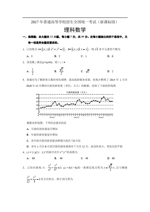 (word完整版)2017全国三卷理科数学高考真题及答案,推荐文档