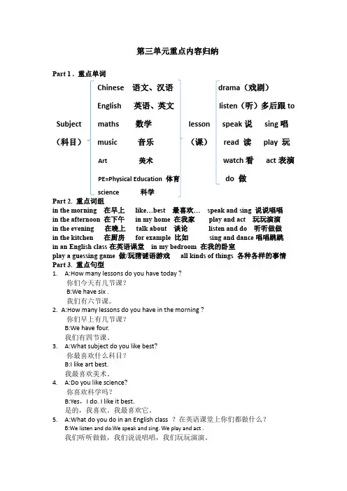四年级下册第三单元重点内容归纳