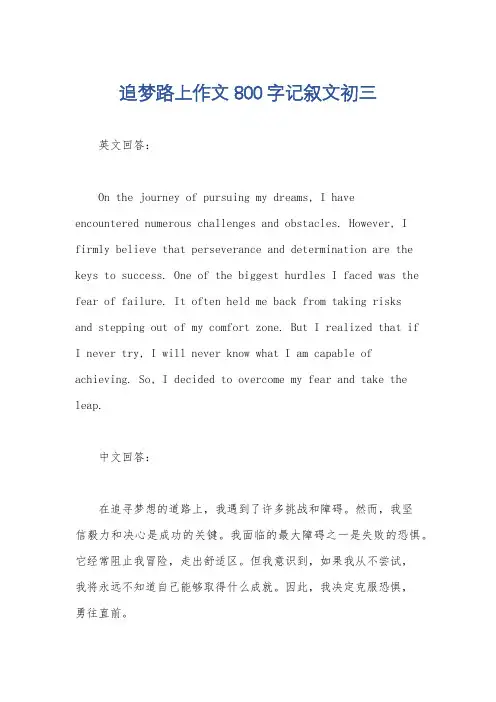 追梦路上作文800字记叙文初三