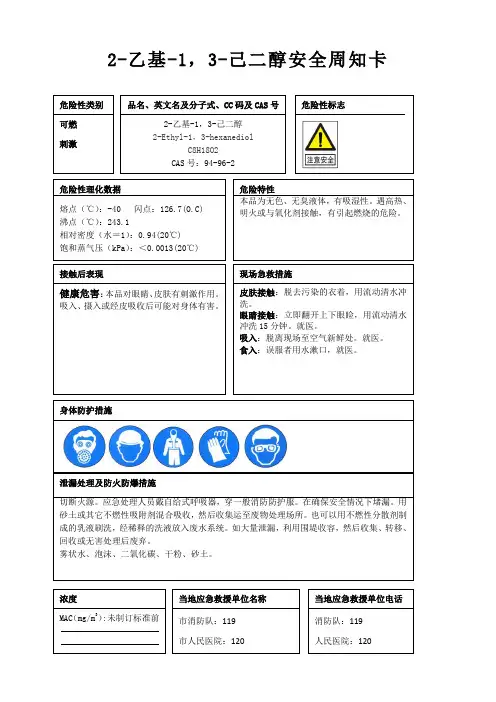 2-乙基-1,3-己二醇安全周知卡、职业危害告知卡、理化特性表