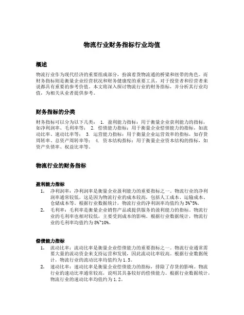 物流行业财务指标行业均值