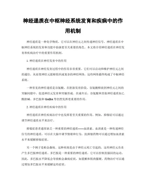 神经递质在中枢神经系统发育和疾病中的作用机制