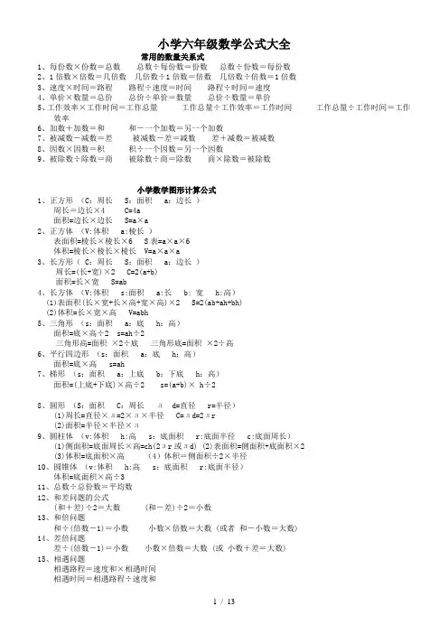 小学六年级数学公式大全