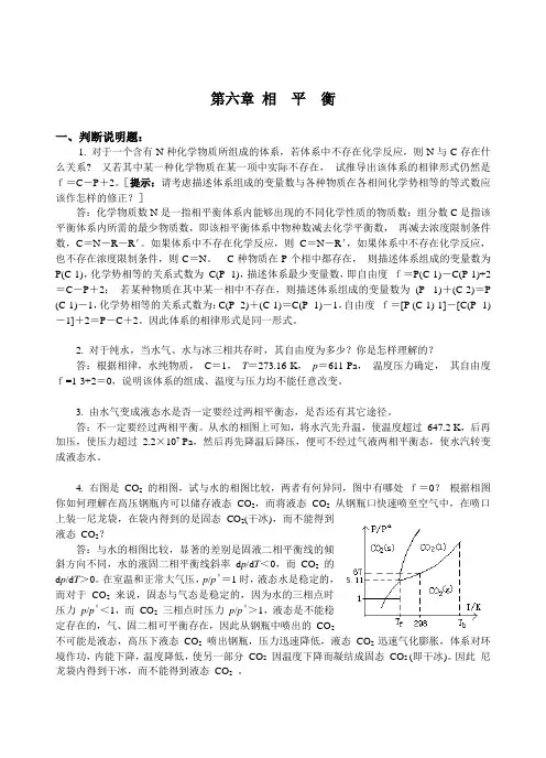 第六章相平衡的大题和选择题有答案