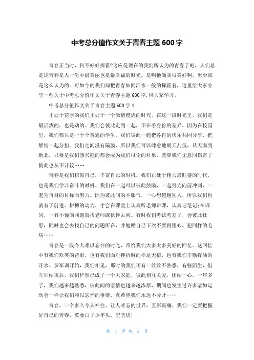 中考满分作文关于青春主题600字