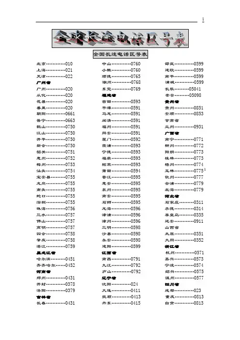 全球长途电话区号表
