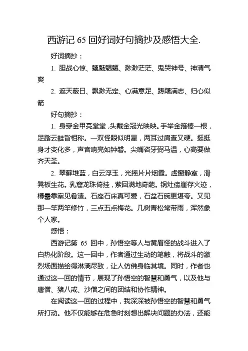 西游记65回好词好句摘抄及感悟大全.
