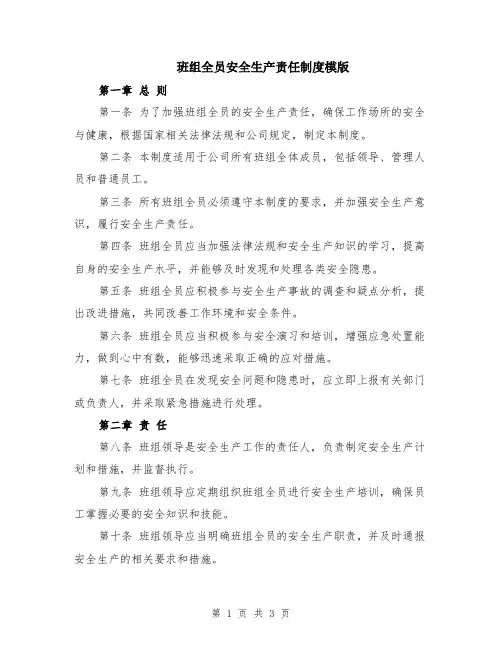 班组全员安全生产责任制度模版