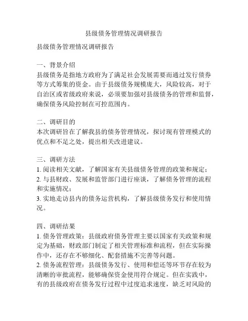 县级债务管理情况调研报告