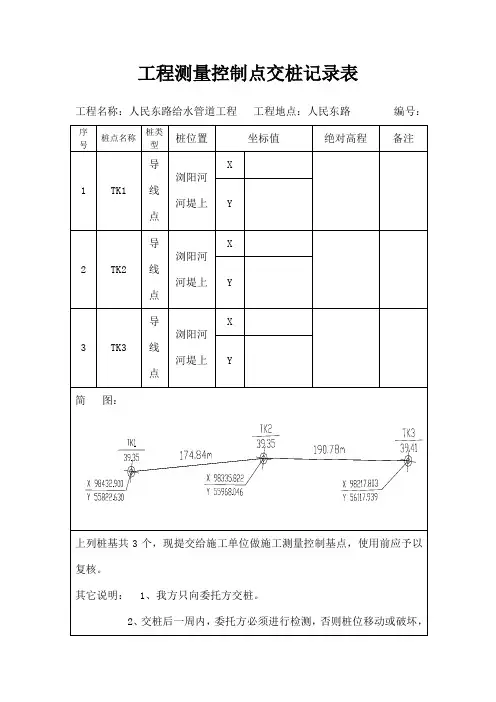 工程测量控制点交桩记录表