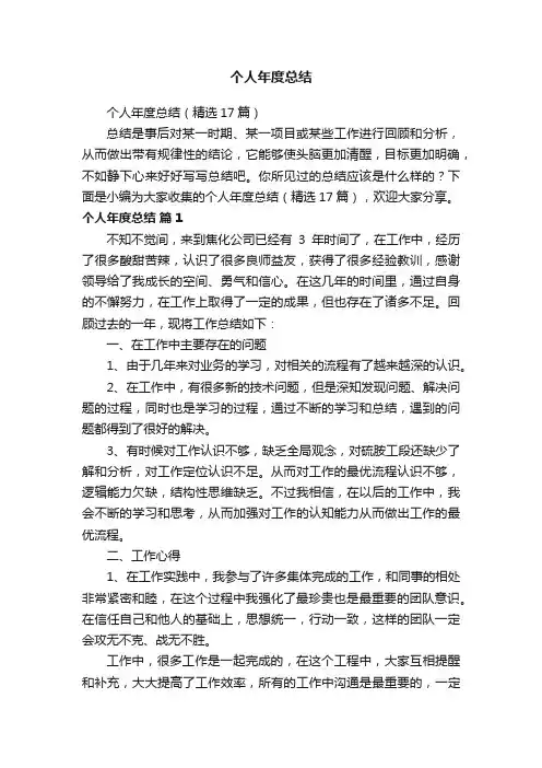 个人年度总结（精选17篇）