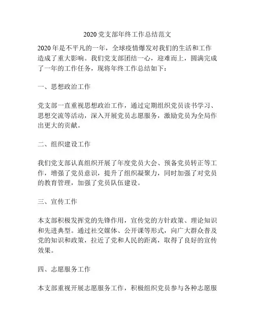 2020党支部年终工作总结范文