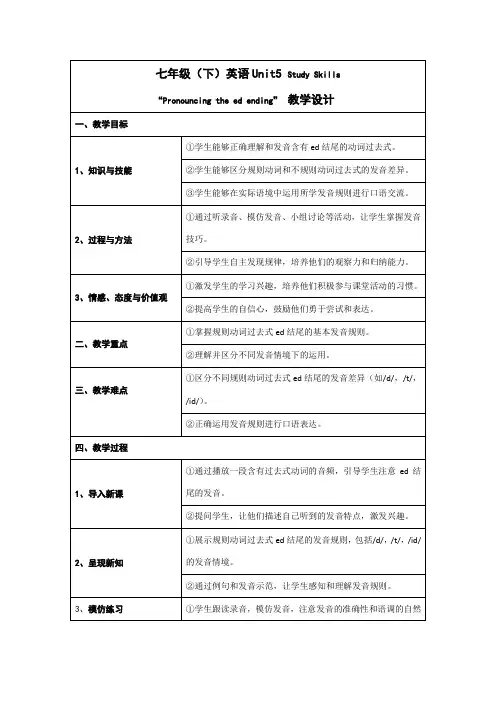 Unit5StudySkillsPronouncing-edending教学设计-牛津译林版七年级英