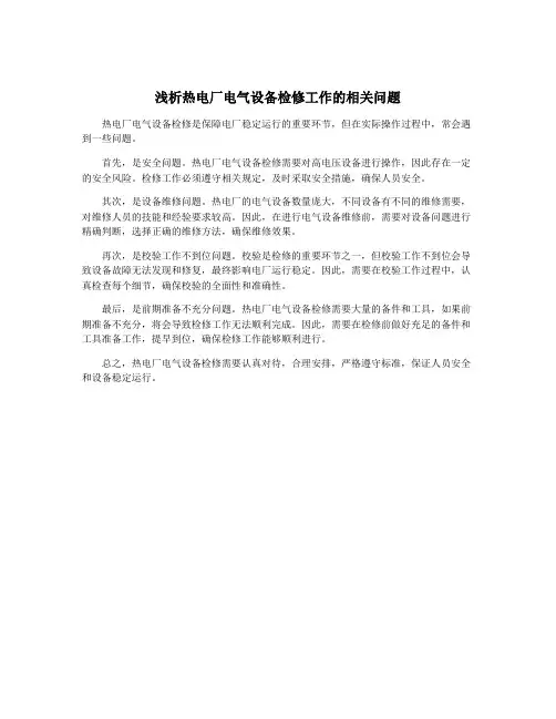 浅析热电厂电气设备检修工作的相关问题