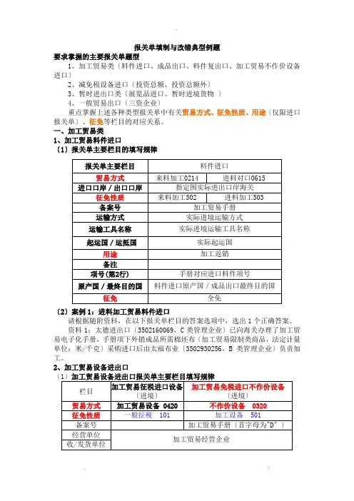 报关单填制及改错典型例题