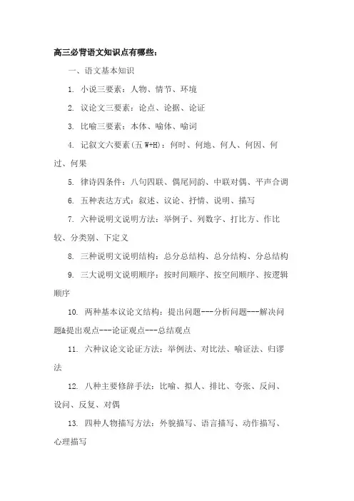 2021年高考必背语文知识点总结大全