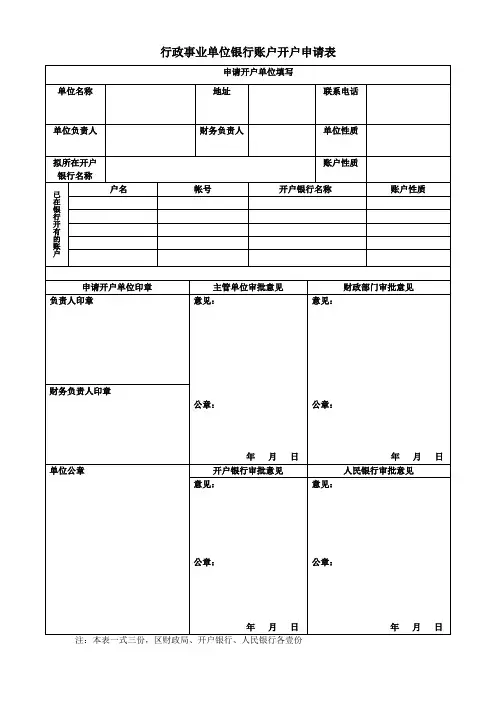 财政帐户开立申请表