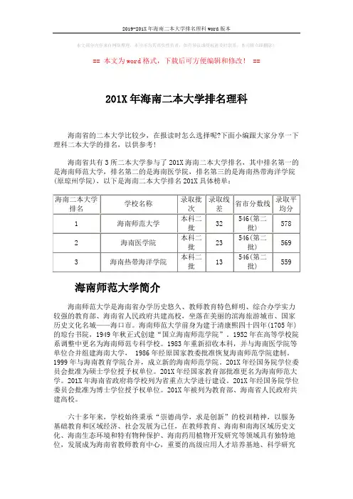 2019-201X年海南二本大学排名理科word版本 (3页)