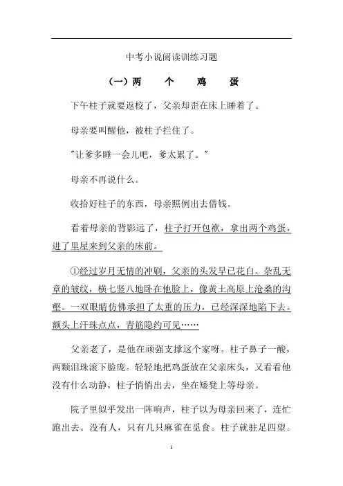 中考小说阅读训练习题(附答案)