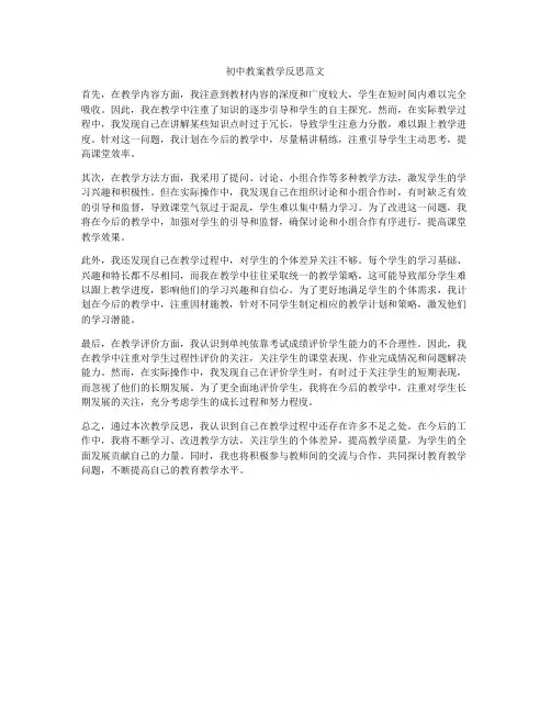 初中教案教学反思范文